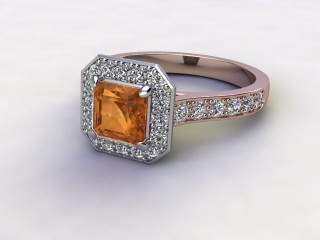 Natural Golden Citrine and Diamond Halo Ring. Hallmarked 18ct. Rose Gold-06-0433-8933