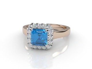 Natural Sky Blue Topaz and Diamond Halo Ring. Hallmarked 18ct. Rose Gold-06-0438-8930