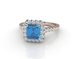 Natural Sky Blue Topaz and Diamond Halo Ring. Hallmarked 18ct. Rose Gold-06-0438-8931