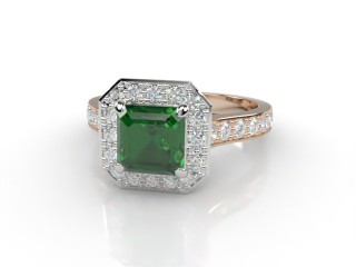 Natural Green Tourmaline and Diamond Halo Ring. Hallmarked 18ct. Rose Gold-06-0451-8933