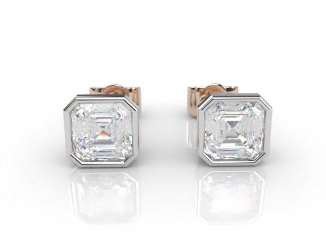 18ct. Rose Gold, Platinum Set Rub-Over Asscher Diamond Stud Earrings - Main Picture