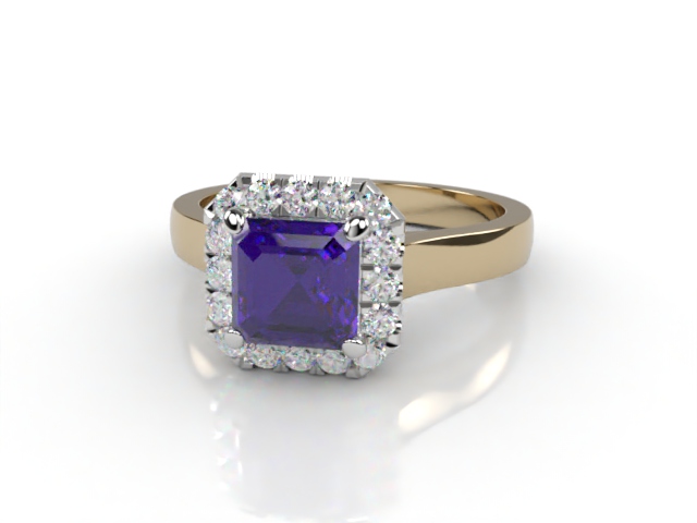 Natural Amethyst and Diamond Halo Ring. Hallmarked 18ct. Yellow Gold