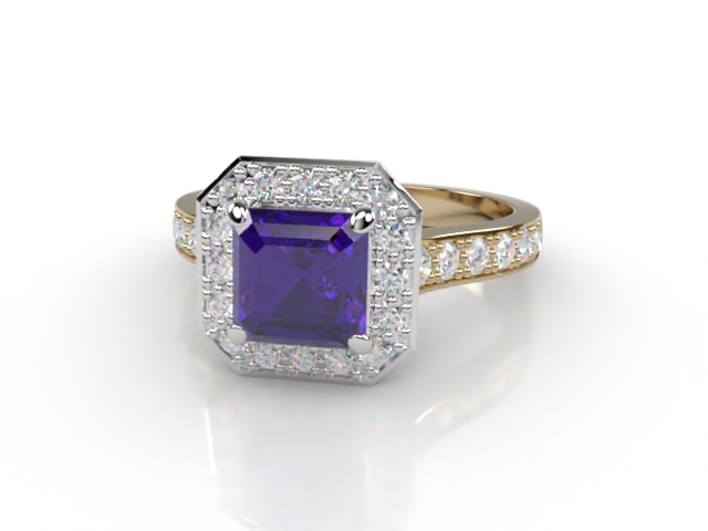 Natural Amethyst and Diamond Halo Ring. Hallmarked 18ct. Yellow Gold