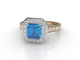 Natural Sky Blue Topaz and Diamond Halo Ring. Hallmarked 18ct. Yellow Gold-06-2838-8933