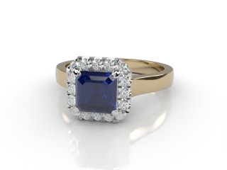 Natural Kanchanaburi Sapphire and Diamond Halo Ring. Hallmarked 18ct. Yellow Gold-06-2847-8930