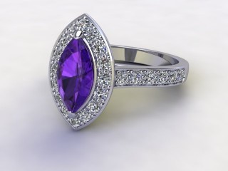 Natural Amethyst and Diamond Halo Ring. Hallmarked Platinum (950)-07-0112-8935