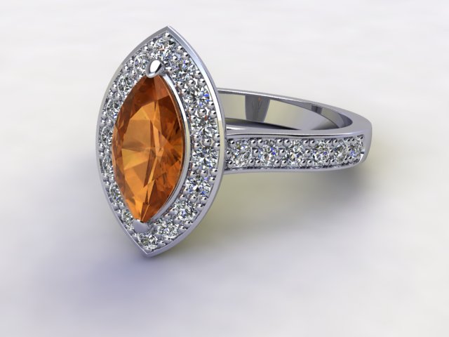 Natural Citrine and Diamond Halo Ring. Hallmarked Platinum (950)