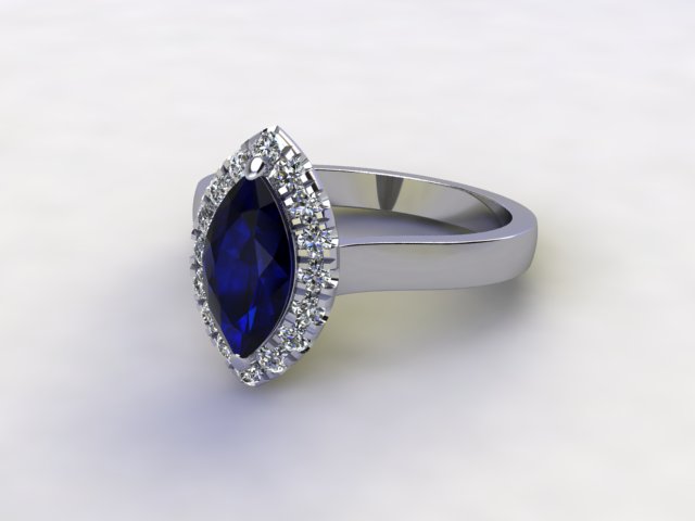 Natural Kanchanaburi Sapphire and Diamond Halo Ring. Hallmarked Platinum (950)