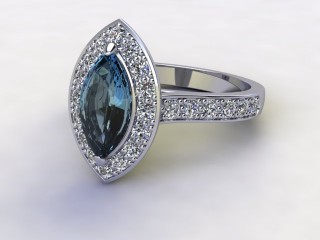 Natural London Topaz and Diamond Halo Ring. Hallmarked Platinum (950)-07-0149-8935