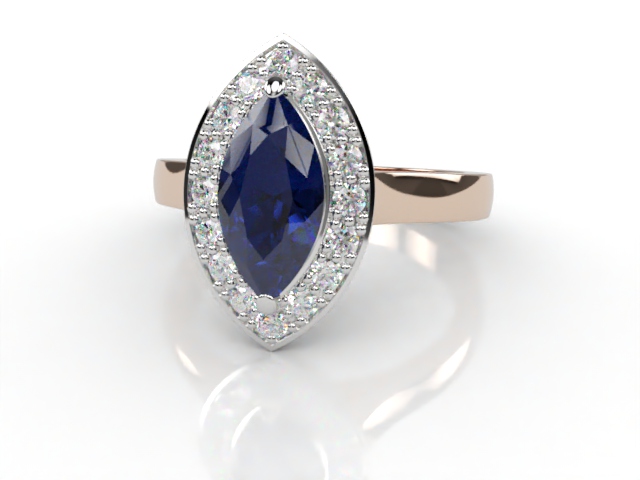 Natural Kanchanaburi Sapphire and Diamond Halo Ring. Hallmarked 18ct. Rose Gold