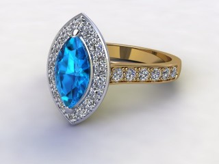 Natural Sky Blue Topaz and Diamond Halo Ring. Hallmarked 18ct. Yellow Gold-07-2838-8935