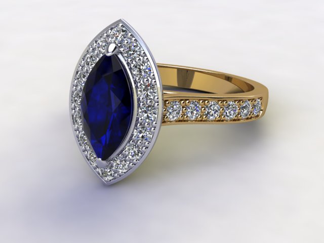 Natural Kanchanaburi Sapphire and Diamond Halo Ring. Hallmarked 18ct. Yellow Gold