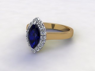 Natural Kanchanaburi Sapphire and Diamond Halo Ring. Hallmarked 18ct. Yellow Gold-07-2847-8937