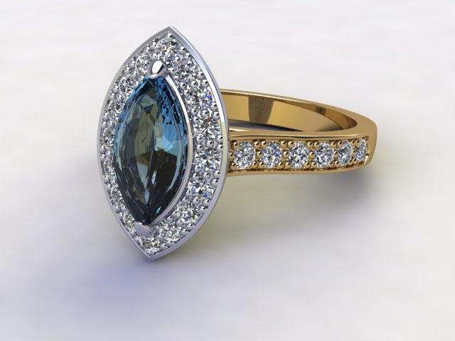 Natural London Topaz and Diamond Halo Ring. Hallmarked 18ct. Yellow Gold