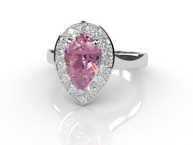 Natural Pink Sapphire and Diamond Halo Ring. Hallmarked Platinum (950)