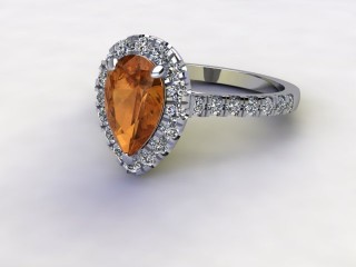 Natural Golden Citrine and Diamond Halo Ring. Hallmarked Platinum (950)-08-0133-8938