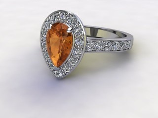 Natural Golden Citrine and Diamond Halo Ring. Hallmarked Platinum (950)-08-0133-8941