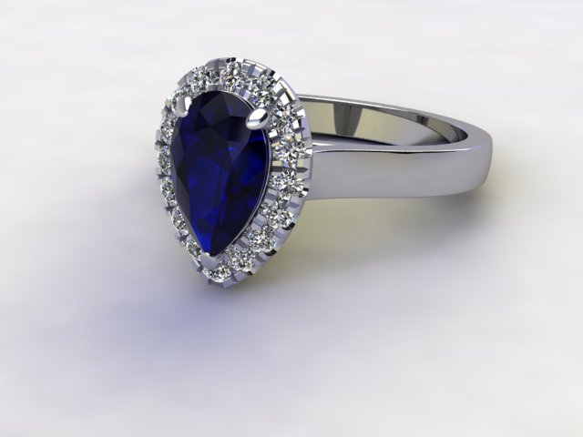 Natural Kanchanaburi Sapphire and Diamond Halo Ring. Hallmarked Platinum (950)