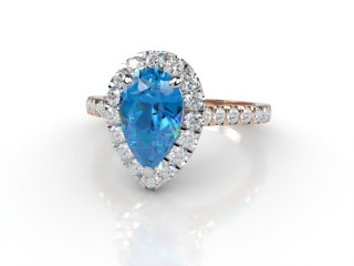 Natural Sky Blue Topaz and Diamond Halo Ring. Hallmarked 18ct. Rose Gold-08-0438-8938