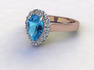 Natural Sky Blue Topaz and Diamond Halo Ring. Hallmarked 18ct. Rose Gold-08-0438-8939