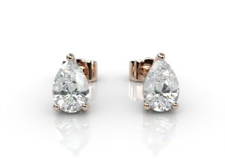 18ct. Rose Gold Contempory 3 Claw Pearshape Diamond Stud Earrings-08-1420-0000