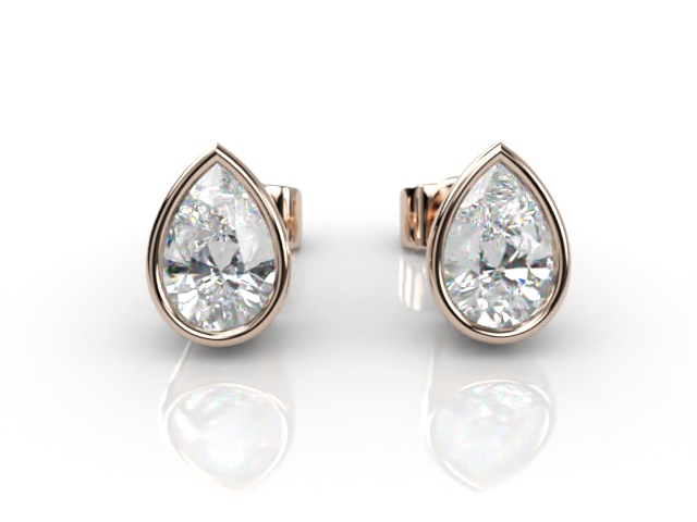 18ct. Rose Gold Rub-Over Pearshape Diamond Stud Earrings - Main Picture