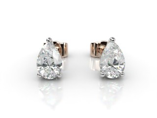 18ct. Rose Gold, Platinum Set Contempory 3 Claw Pearshape Diamond Stud Earrings-08-2420-0000