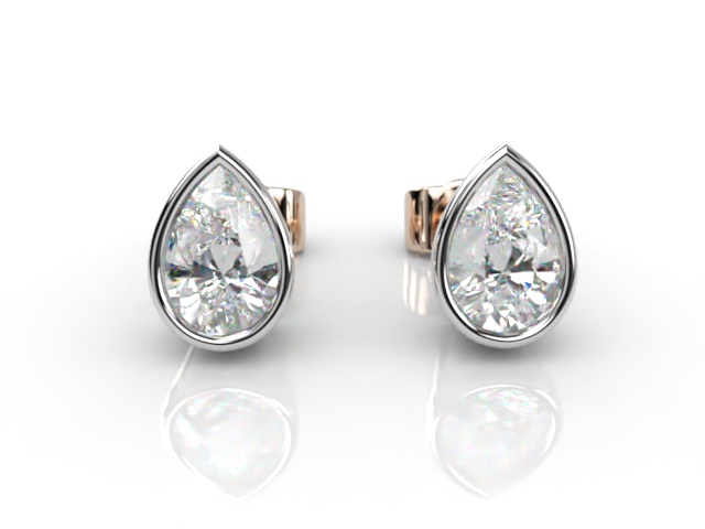 18ct. Rose Gold, Platinum Set Rub-Over Pearshape Diamond Stud Earrings