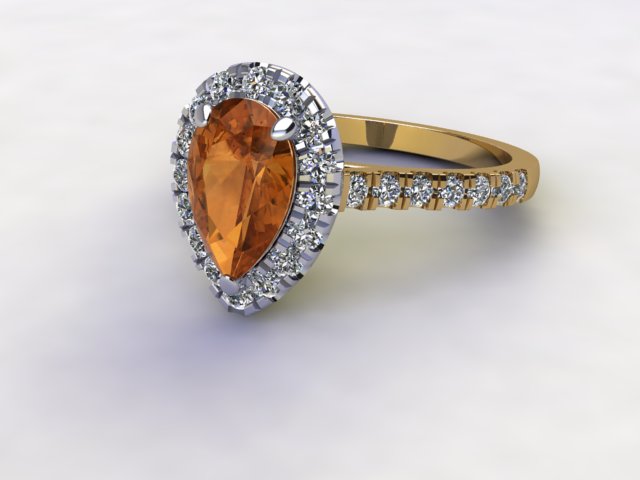 Natural Golden Citrine and Diamond Halo Ring. Hallmarked 18ct. Yellow Gold