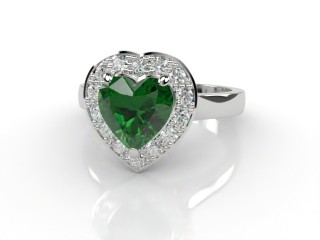 Natural Green Tourmaline and Diamond Halo Ring. Hallmarked Platinum (950)-09-0151-8949