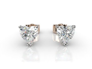 18ct. Rose Gold, Platinum Set Contempory 3 Claw Heart Diamond Stud Earrings-09-2420-0005