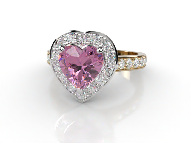 Natural Pink Sapphire and Diamond Halo Ring. Hallmarked 18ct. Yellow Gold
