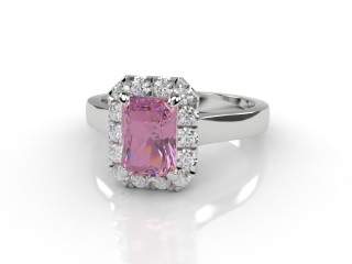 Natural Pink Sapphire and Diamond Halo Ring. Hallmarked Platinum (950)-10-0124-8910