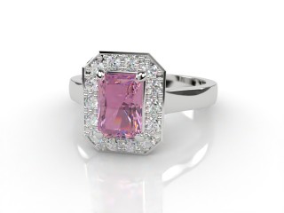Natural Pink Sapphire and Diamond Halo Ring. Hallmarked Platinum (950)-10-0124-8912