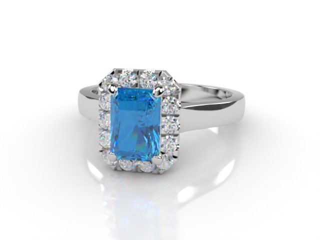 Natural Sky Blue Topaz and Diamond Halo Ring. Hallmarked Platinum (950)