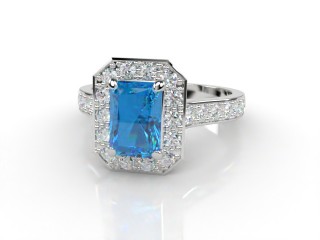 Natural Sky Blue Topaz and Diamond Halo Ring. Hallmarked Platinum (950)-10-0138-8911