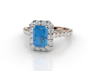 Natural Sky Blue Topaz and Diamond Halo Ring. Hallmarked 18ct. Rose Gold-10-0438-8909