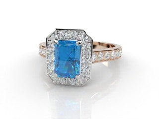 Natural Sky Blue Topaz and Diamond Halo Ring. Hallmarked 18ct. Rose Gold-10-0438-8911