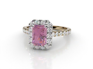 Natural Pink Sapphire and Diamond Halo Ring. Hallmarked 18ct. Yellow Gold-10-2824-8909