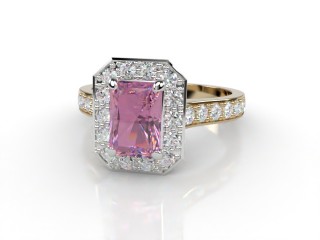 Natural Pink Sapphire and Diamond Halo Ring. Hallmarked 18ct. Yellow Gold-10-2824-8911