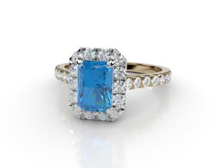 Natural Sky Blue Topaz and Diamond Halo Ring. Hallmarked 18ct. Yellow Gold-10-2838-8909