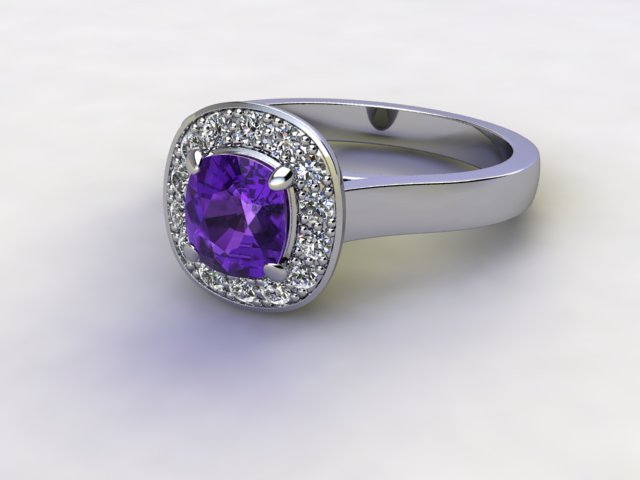 Natural Amethyst and Diamond Halo Ring. Hallmarked Platinum (950)