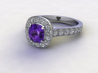 Natural Amethyst and Diamond Halo Ring. Hallmarked Platinum (950)-11-0112-8952