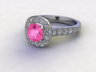 Natural Pink Sapphire and Diamond Halo Ring. Hallmarked Platinum (950)-11-0124-8952