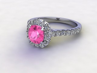 Natural Pink Sapphire and Diamond Halo Ring. Hallmarked Platinum (950)-11-0124-8953
