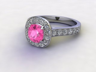 Natural Pink Sapphire and Diamond Halo Ring. Hallmarked Platinum (950)-11-0124-8954