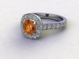 Natural Golden Citrine and Diamond Halo Ring. Hallmarked Platinum (950)-11-0133-8908