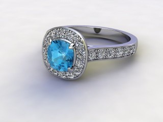 Natural Sky Blue Topaz and Diamond Halo Ring. Hallmarked Platinum (950)-11-0138-8952