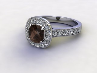 Natural Smoky Quartz and Diamond Halo Ring. Hallmarked Platinum (950)-11-0139-8954