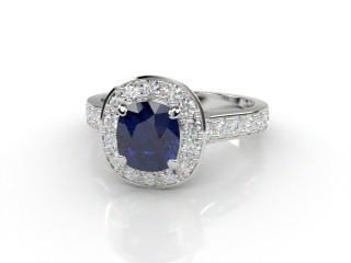 Natural Kanchanaburi Sapphire and Diamond Halo Ring. Hallmarked Platinum (950)-11-0147-8908